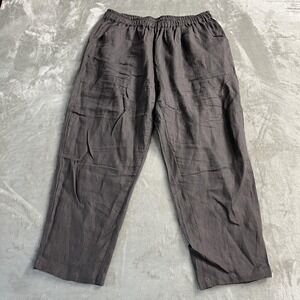 IXIMO Pants Womens XL Gray Linen Ankle Tapered Elastic Waist Pockets Lagenlook